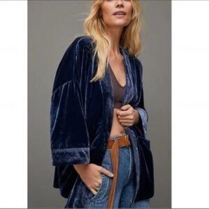 Anthropologie Navy Velvet Kimono Cardigan
